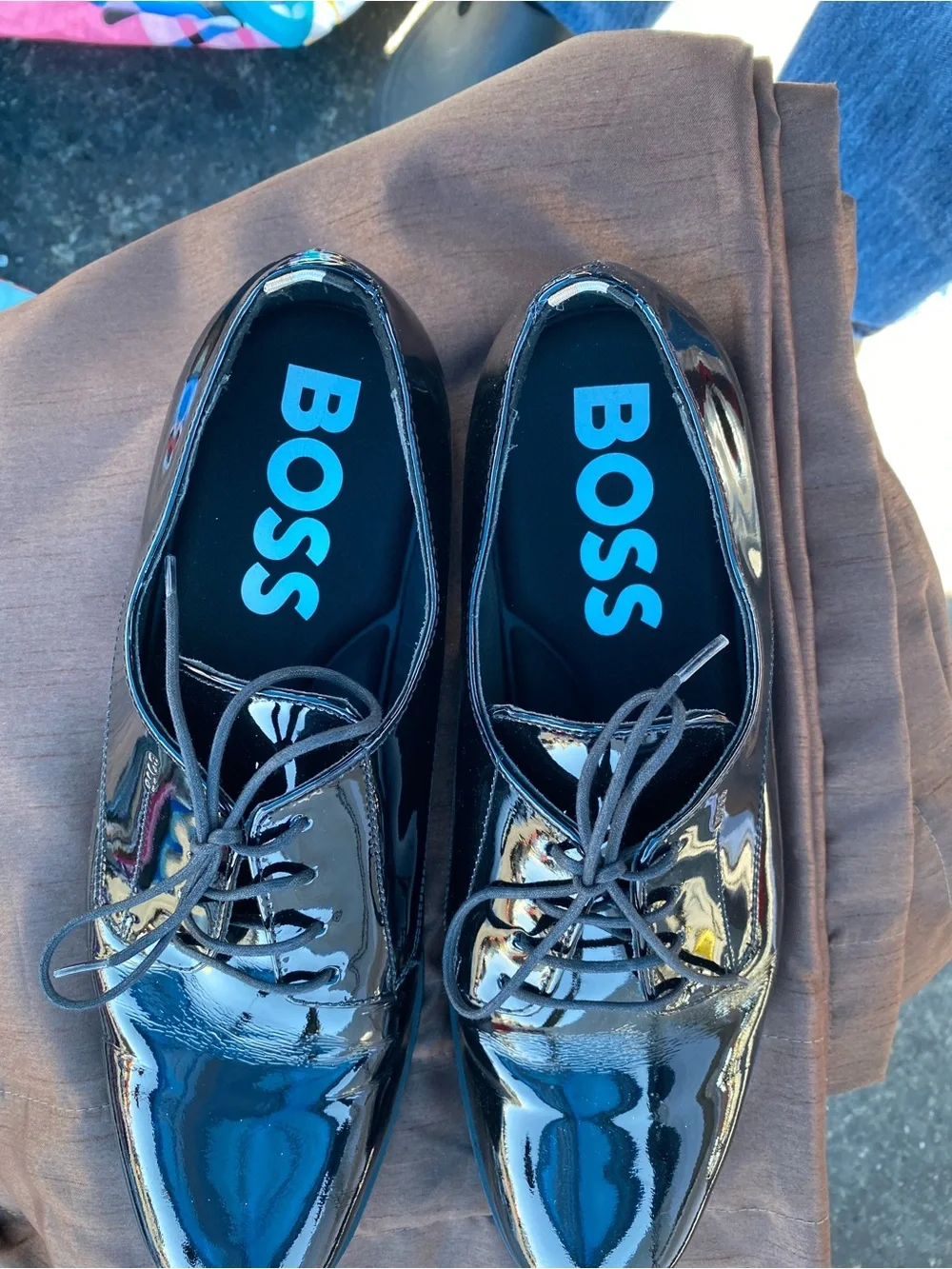 Boss Black Patent Leather Lace-Up Oxfords